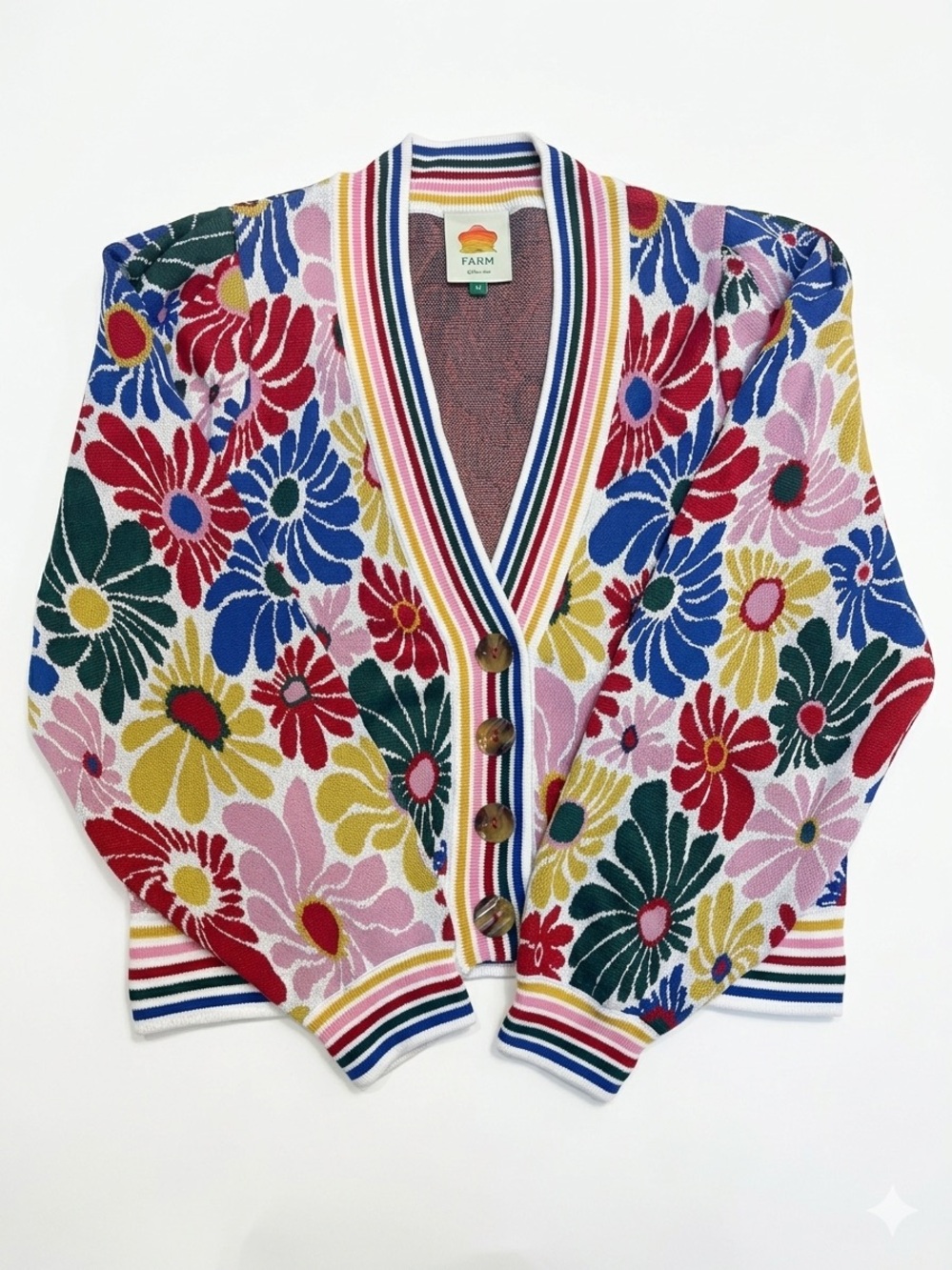 Farm Rio Multicolor Floral V-Neck Cardigan Sweater (M)